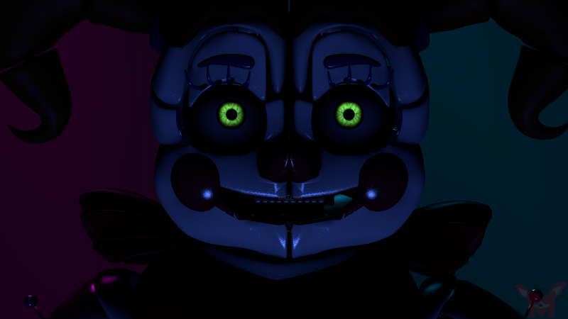 {{ Dark and eerie digital background featuring characters from Five Nights at Freddy's: Sister Location, perfect for fans of the game. 