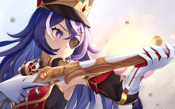 HD desktop wallpaper of Chevreuse from Genshin Impact, a video game, with a dynamic pose and vibrant colors.