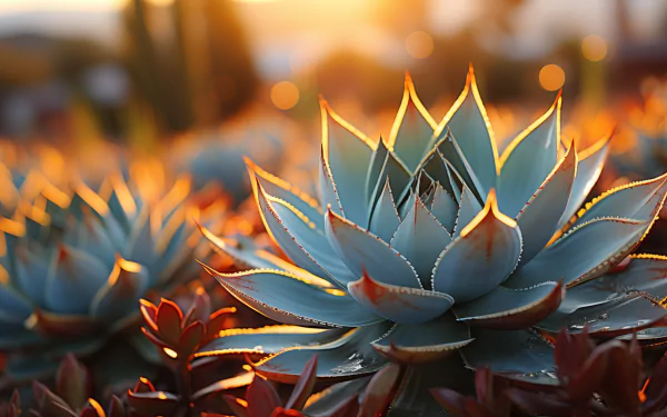 A stunning agave plant captures sunlight, surrounded by vibrant foliage, creating an inspiring HD desktop wallpaper and background filled with natural beauty.