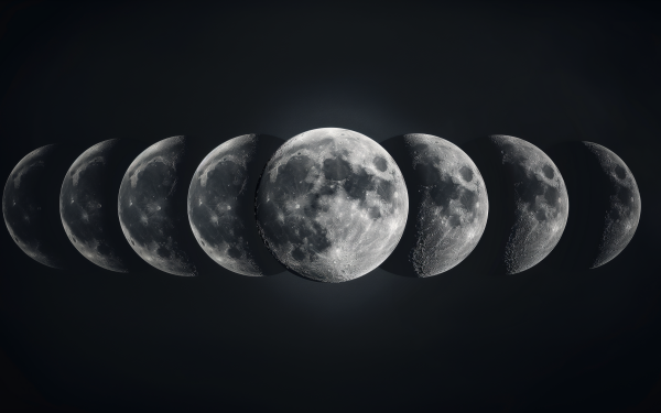 HD Wallpaper featuring the phases of the moon on a dark background, perfect for desktop or background use.