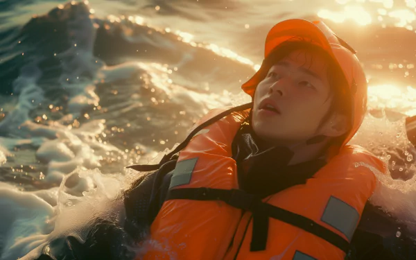 Person wearing a life jacket floating in water against sunlit waves, HD desktop wallpaper and background