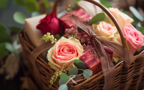 rose gift basket gift flower bouquet HD Desktop Wallpaper | Background Image