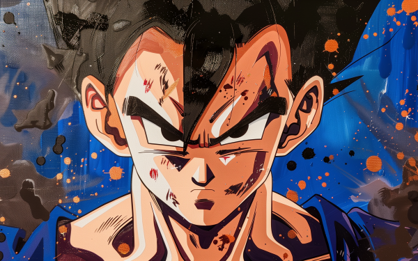 HD wallpaper featuring Gohan from Dragon Ball anime with an intense expression, ideal for a desktop background.