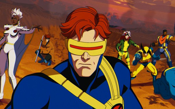 HD wallpaper featuring Cyclops from X-Men '97 animated TV show with other characters in the background.