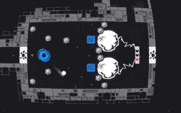 An HD desktop wallpaper featuring gameplay from the video game qomp2, showcasing an abstract scene with unique shapes and vibrant colors against a dark background.