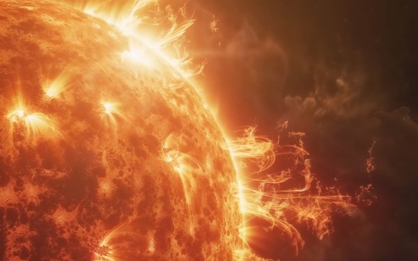 Stunning HD desktop wallpaper featuring a close-up view of the sun with solar flares, tagged with NASA, ideal for a fiery and energetic background.