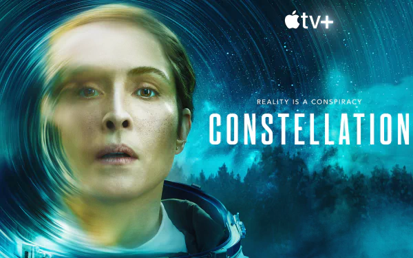 HD desktop wallpaper featuring the promotional artwork for the TV show 'Constellation (2024)' on Apple TV+, showcasing a central character surrounded by a mysterious cosmic backdrop.