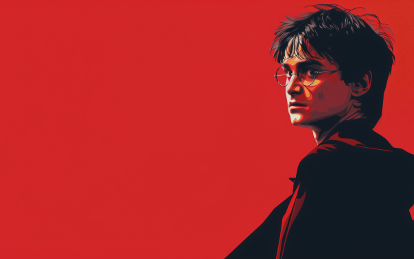 Stylized Harry Potter HD wallpaper featuring a distinctive silhouette against a red background for desktop.