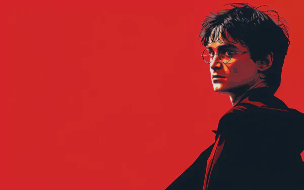Stylized Harry Potter HD wallpaper featuring a distinctive silhouette against a red background for desktop.