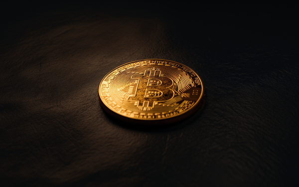 Bitcoin coin on dark surface for cryptocurrency HD desktop wallpaper and background.