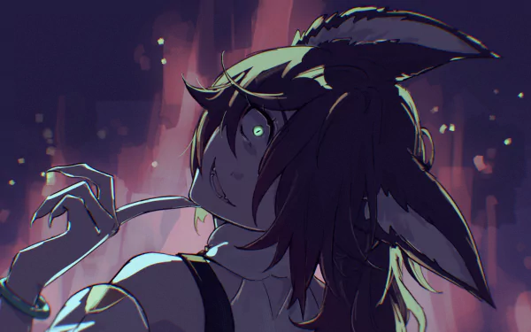 HD PC desktop wallpaper featuring Tingyun from Honkai: Star Rail in a dark, moody scene with glowing eyes and a mysterious expression.