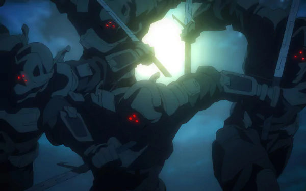 HD Ninja Kamui anime wallpaper featuring an intense battle scene with ninjas in the dark, highlighted by a luminous sword clash.