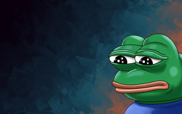 HD desktop wallpaper featuring a funny, meme-inspired green frog character with a thoughtful expression, set against a textured blue background.
