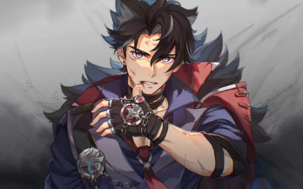 HD desktop wallpaper featuring Wriothesley from Genshin Impact video game, posed with intensity.