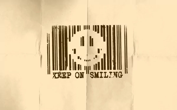 A humorous HD wallpaper featuring a smiley face within a barcode, accompanied by the text KEEP ON SMILING, adding a lighthearted touch to any desktop background.