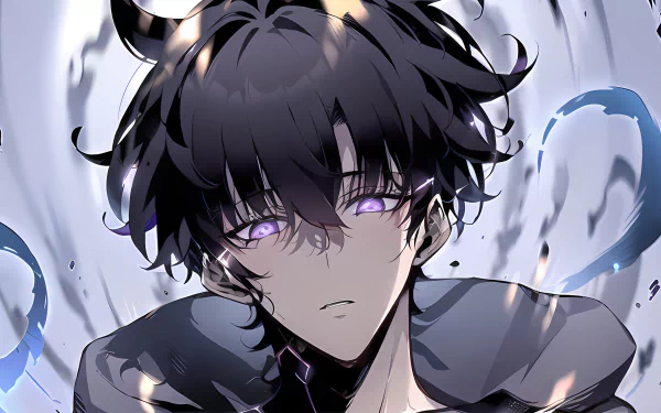 HD Anime Wallpaper of Sung Jin-Woo from Solo Leveling with mystical energy background for desktop.