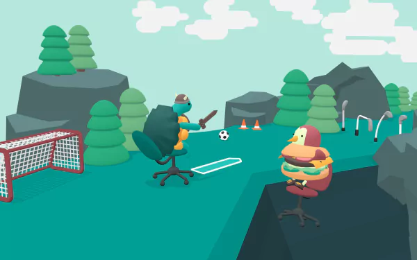 HD wallpaper of What the Golf? video game featuring quirky golf gameplay with animated characters on desktop background.