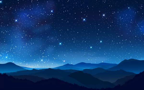 HD desktop wallpaper featuring a serene starry sky over silhouetted mountain ranges, offering a tranquil background setting.
