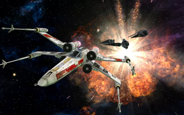 X-Wing starfighter from Star Wars: Battlefront Classic Collection video game in action against TIE fighters, HD wallpaper and background.