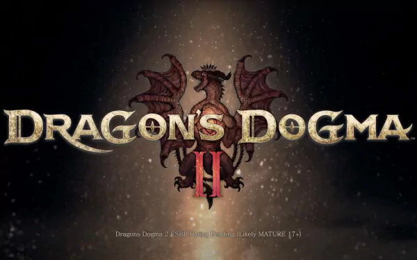 HD Wallpaper featuring Dragon's Dogma II logo with a stylized dragon emblem for desktop backgrounds, tagged with video game.