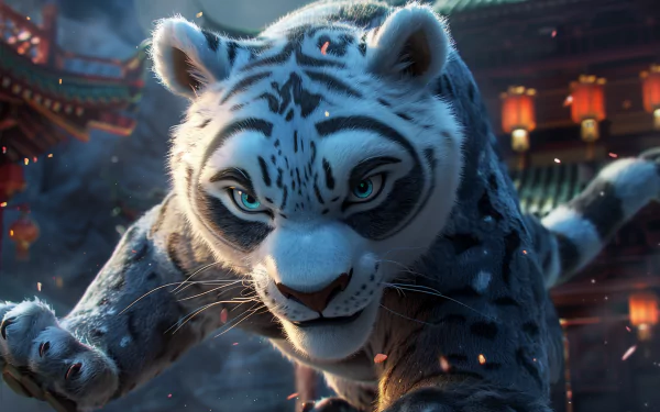 HD wallpaper of Tai Lung, the snow leopard character from Kung Fu Panda, poised for action.