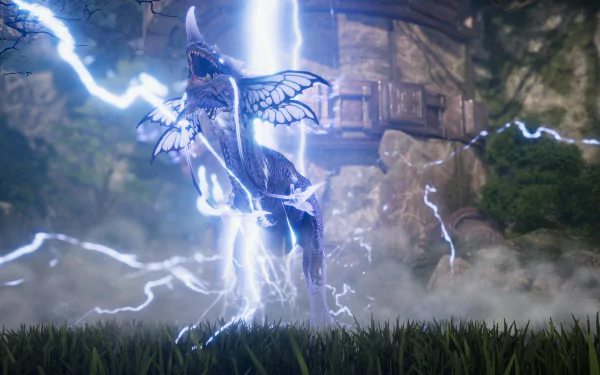 Ethereal creature surrounded by lightning in Perfect New World video game wallpaper.
