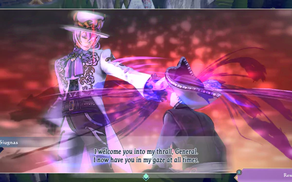 HD wallpaper of a SaGa Emerald Beyond video game character with purple aura for desktop background.