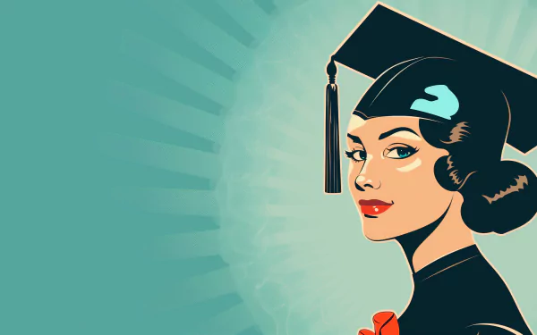 A confident woman in a graduation cap and gown gazes proudly, symbolizing achievement and celebration. This HD wallpaper captures the essence of college graduation.