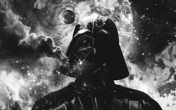 HD wallpaper of Darth Vader with a cosmic background, perfect for Star Wars fans' desktops.