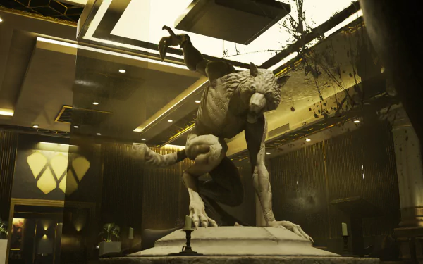 HD wallpaper of a dramatic statue in a Deceit 2 video game setting with striking sepia tones and moody lighting.