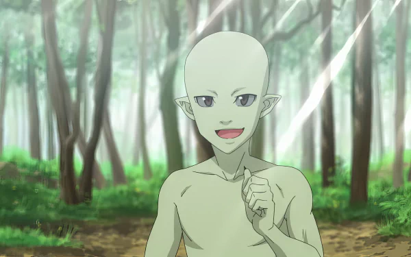 Anime character from Re:Monster with pointed ears smiling in a serene forest setting, available as HD desktop wallpaper and background.