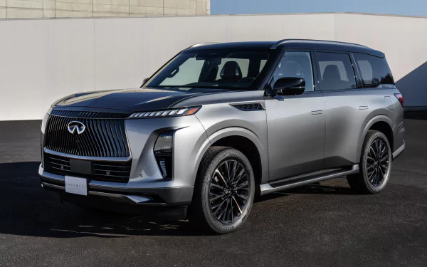 Silver Infiniti QX80 HD Wallpaper - Luxurious full-size SUV for desktop background.