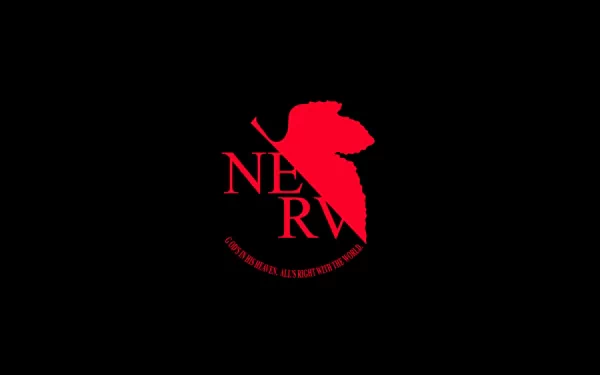 High-definition desktop wallpaper featuring the NERV logo from the anime Neon Genesis Evangelion on a dark background, showcasing the iconic red design.