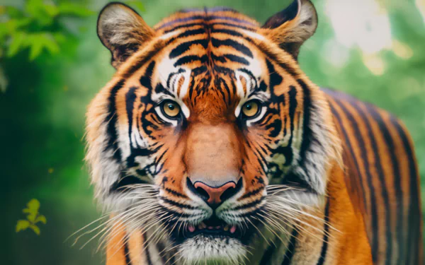 HD wallpaper of a majestic tiger with striking markings, ideal as a desktop background.