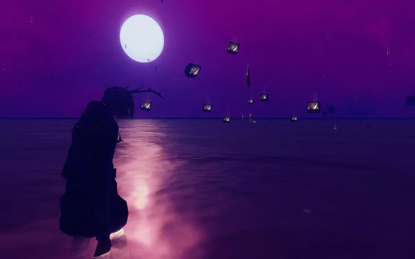 Video game character observing a surreal sunset in Children of the Sun HD desktop wallpaper and background