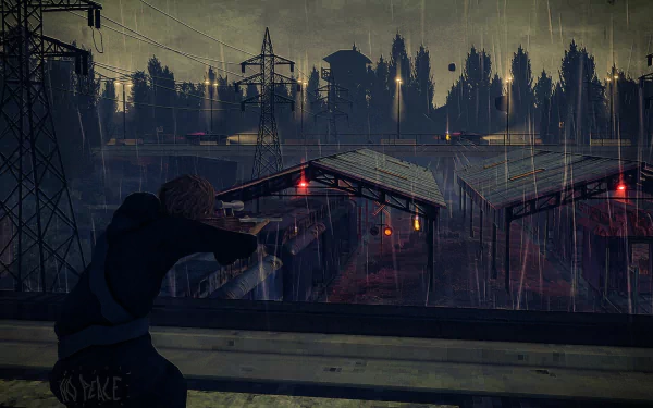 HD desktop wallpaper from 'Children of the Sun' video game featuring a silhouetted character overlooking an industrial landscape at night