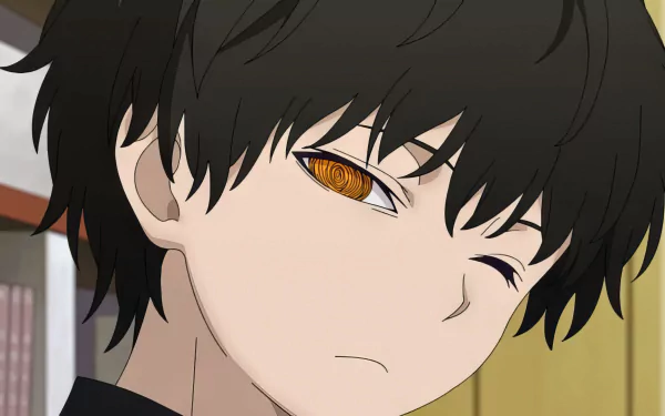 HD desktop wallpaper of an anime character with black hair and a distinctive orange eye, hinting at themes of mysterious disappearances.