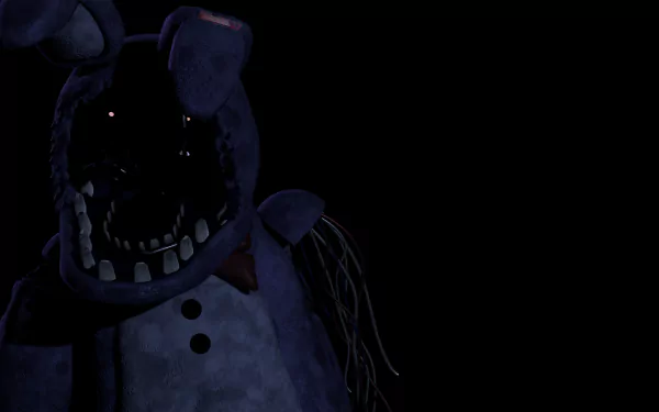 Shadowy animatronic with gaping, jagged teeth from Five Nights At Freddy's 2 and Five Nights at Freddy's, looming in black — 8K Ultra HD PC desktop wallpaper/background.