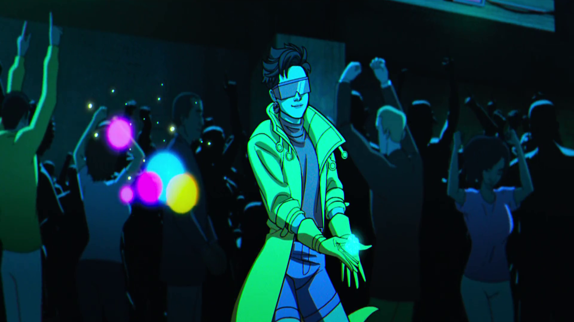 Jubilee with other X-Men characters from the '97 TV show in a vibrant HD desktop wallpaper background.