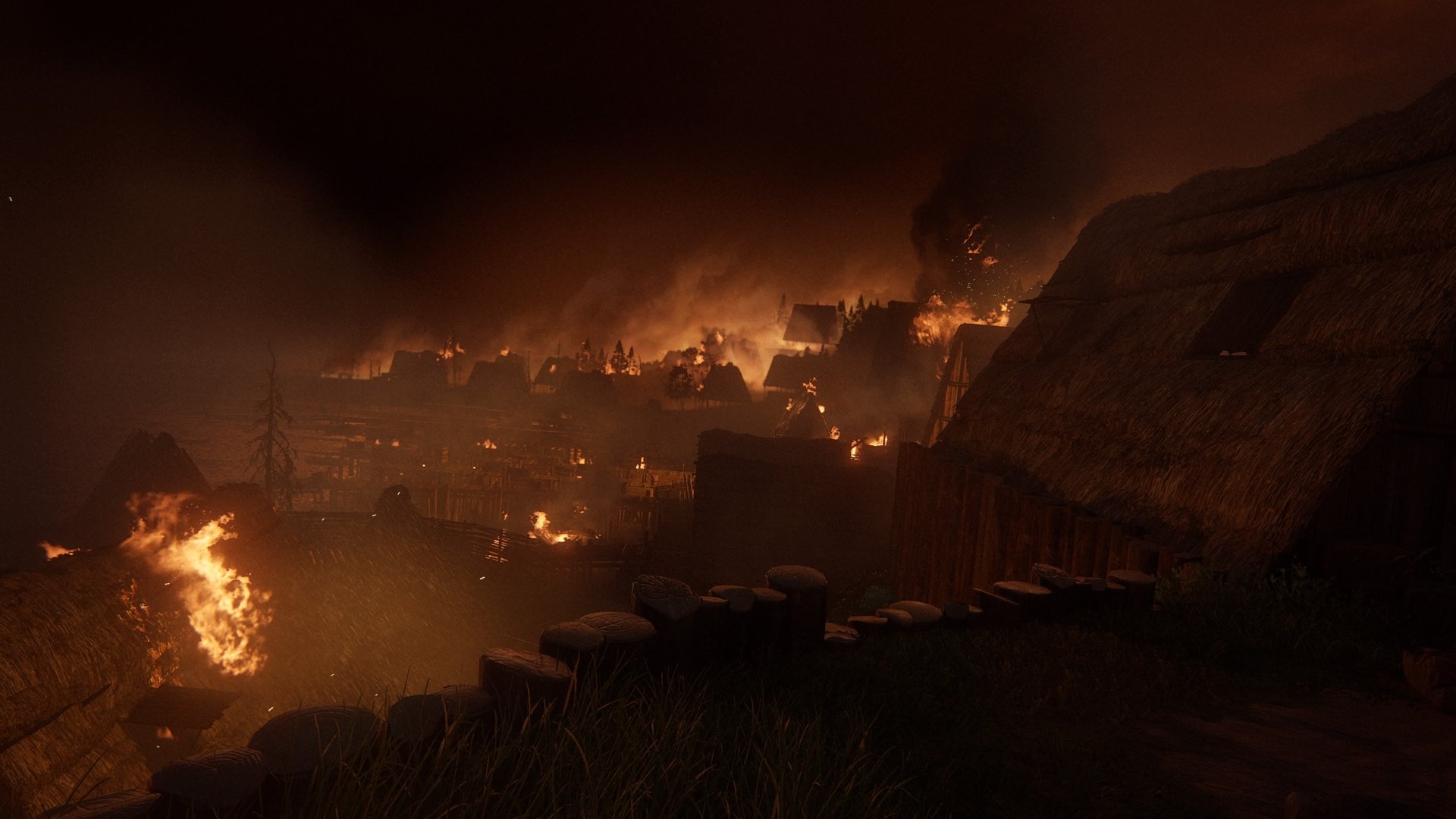 4K Ultra HD PC wallpaper depicting the Seraphites from The Last of Us Part II, featuring a dark, fiery landscape engulfed in flames and smoke.
