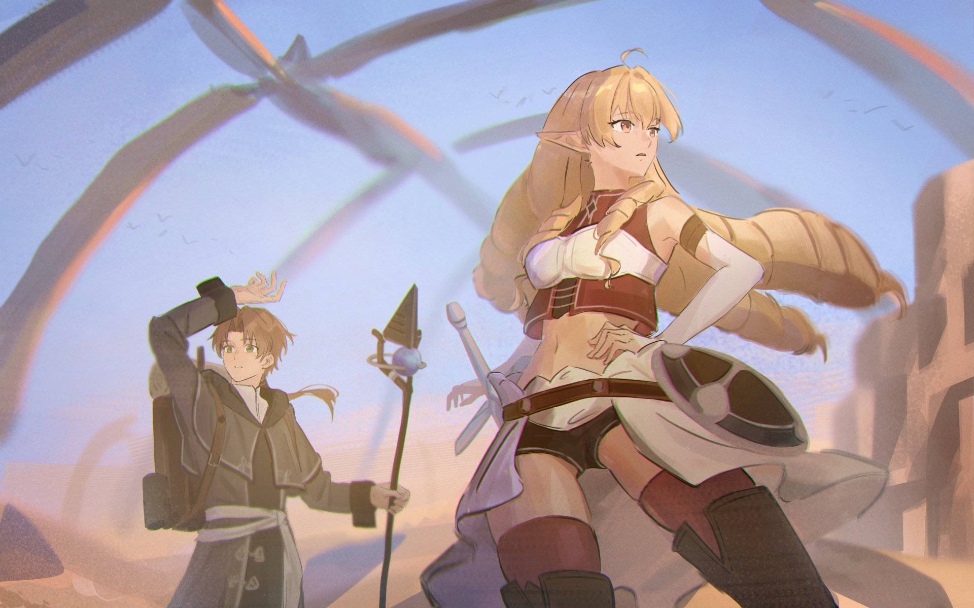 Download Anime Mushoku Tensei: Jobless Reincarnation Rudeus Greyrat Elinalise Dragonroad 4k Ultra HD Wallpaper by Limi