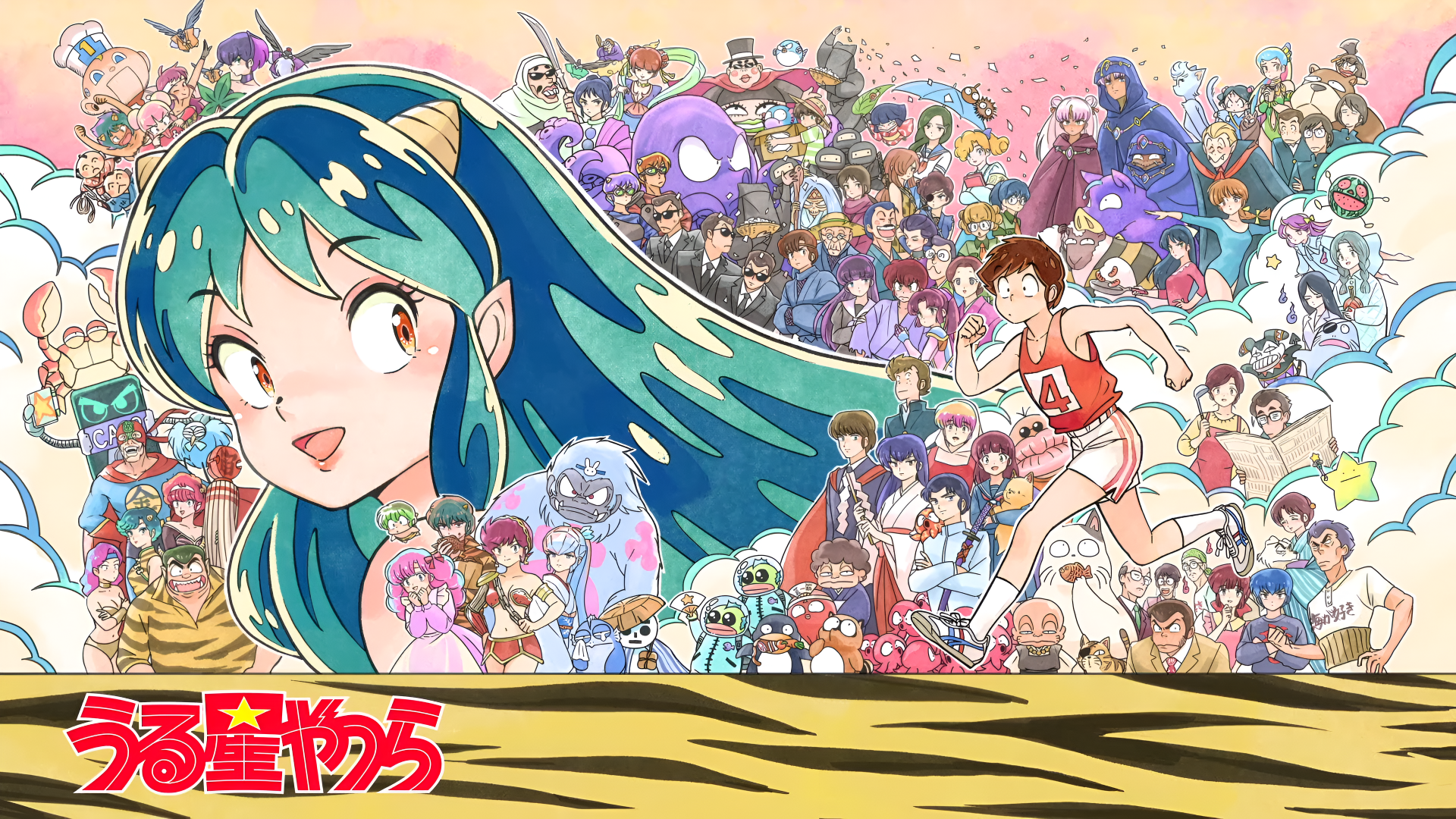 Vibrant 4K Ultra HD desktop wallpaper featuring a dynamic collage of characters from the anime Urusei Yatsura (2022) with colorful, detailed artwork.
