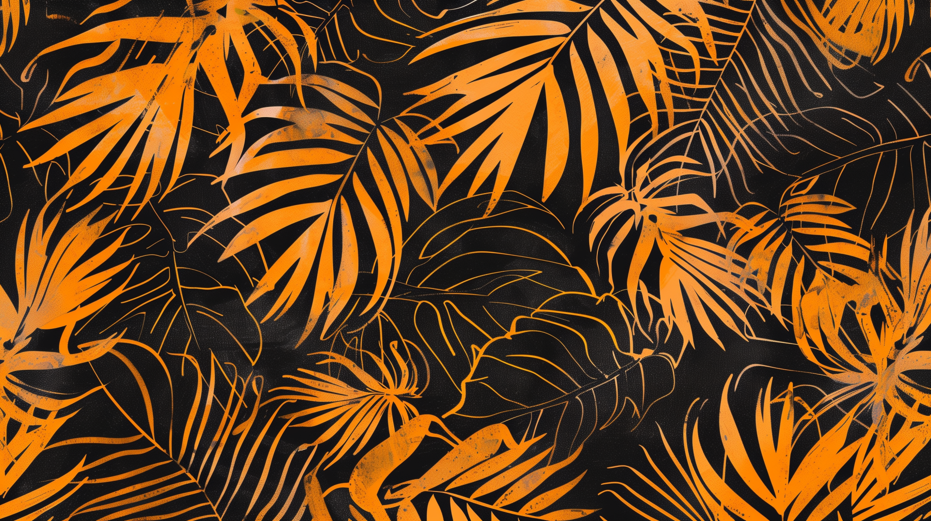 HD desktop wallpaper and background featuring vibrant, orange palm leaves against a dark backdrop.