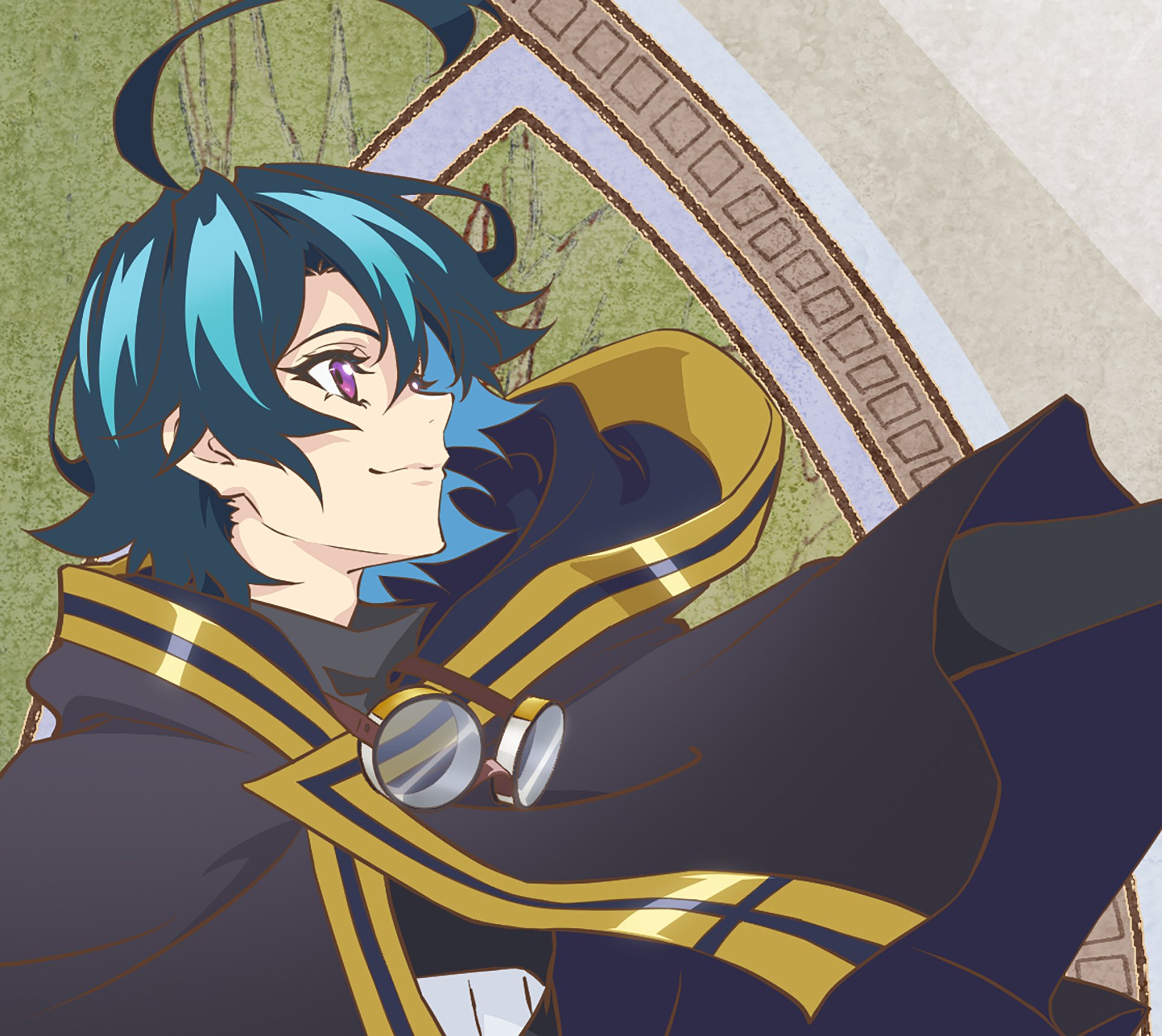 Anime-style HD PC desktop wallpaper from Wistoria: Wand and Sword featuring Will Serholt with blue hair and a confident expression.