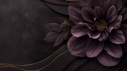 HD desktop wallpaper featuring a stunning purple flower with intricate details, set against a textured dark background with golden accents.