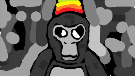 HD PC desktop wallpaper featuring a colorful Gorilla Tag doodle with bold outlines and vibrant accents, popular for Discord backgrounds.