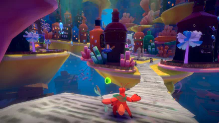 HD wallpaper from the video game Another Crab's Treasure, featuring a vibrant underwater scene with a crab exploring a magical city.
