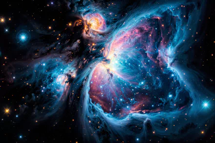 Vivid 8K Ultra HD Sci-Fi desktop wallpaper showcasing a vibrant cosmic nebula in deep space, filled with swirling gases and sparkling stars across the universe.