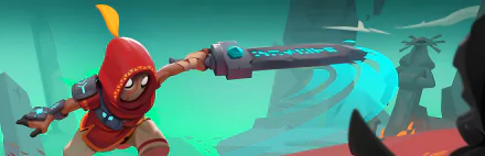 HD wallpaper featuring a character from the game Astor: Blade of the Monolith, wielding a large sword with mysterious glowing runes, set against a simplistic and vibrant background.