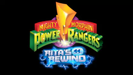 HD desktop wallpaper for the video game Mighty Morphin Power Rangers: Rita's Rewind, featuring the game's logo with vibrant colors and electric effects.